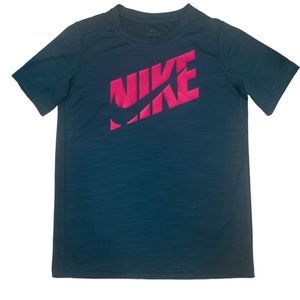 Nike Kids T-shirt Size M Dri-Fit Green with Pink Logo Short Sleeve Athletic Cool